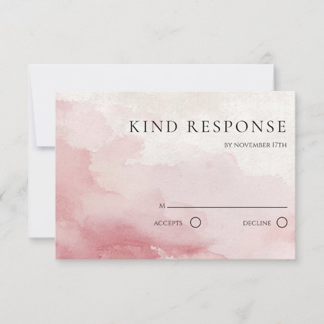 Cartons Réponse Mariage Code QR Lavis Aquarelle Rose Tendresse  (Devant)