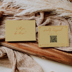 Cartons Réponse Mariage Code QR Manuscrit Orange Jaune Rétro