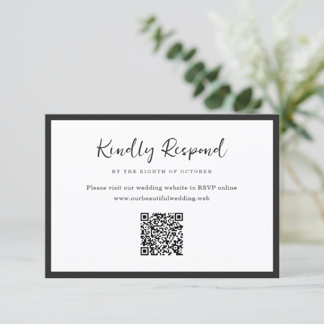 Cartons Réponse Mariage Code QR Minimaliste Typographie Moderne (Debout devant)