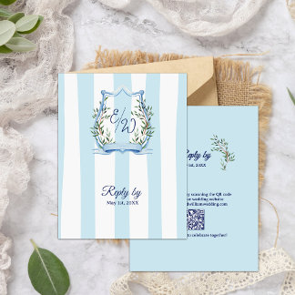 Cartons Réponse Mariage Code QR Monogramme Jardin à Rayure Bleue