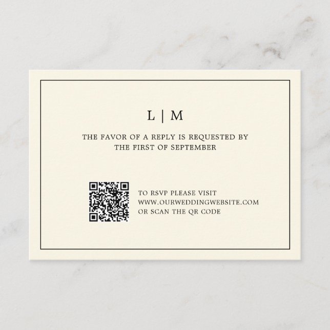 Cartons Réponse Mariage Code QR Monogramme Jaune Beurre Moderne (Devant)