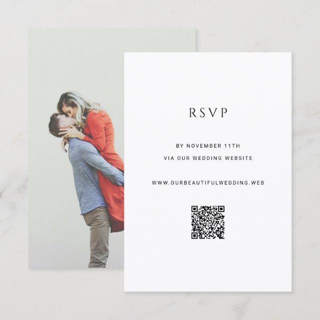 Cartons Réponse Mariage Code QR Photo Simple Moderne (Devant / Derrière)