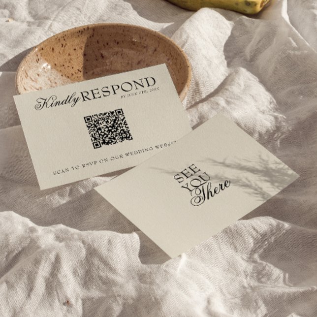 Cartons Réponse Mariage Code QR Rétro Argent Noir Élégant  (Créateur téléchargé)