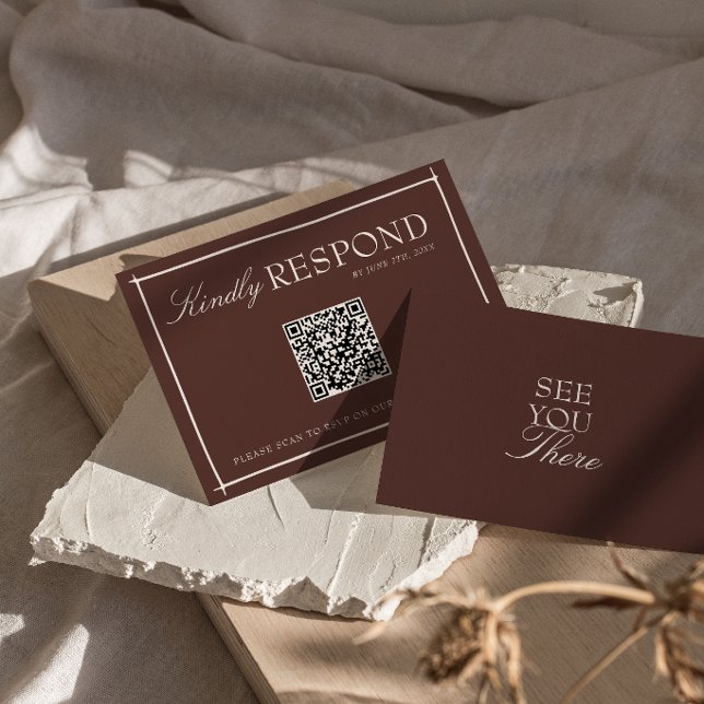 Cartons Réponse Mariage Code QR Rétro Vieux Argent Brun au Chocola (Créateur téléchargé)