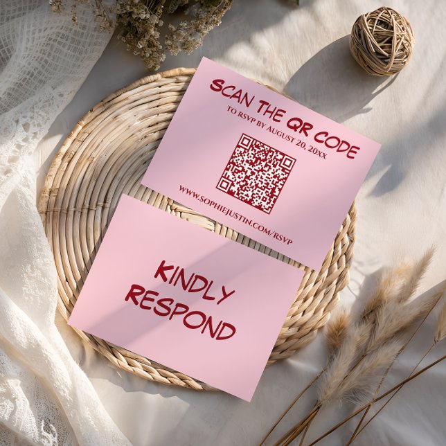 Cartons Réponse Mariage Code QR Rose Moderne (Créateur téléchargé)