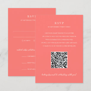 Cartons Réponse Mariage Code QR Simple Corail Vibrant Moderne Gras