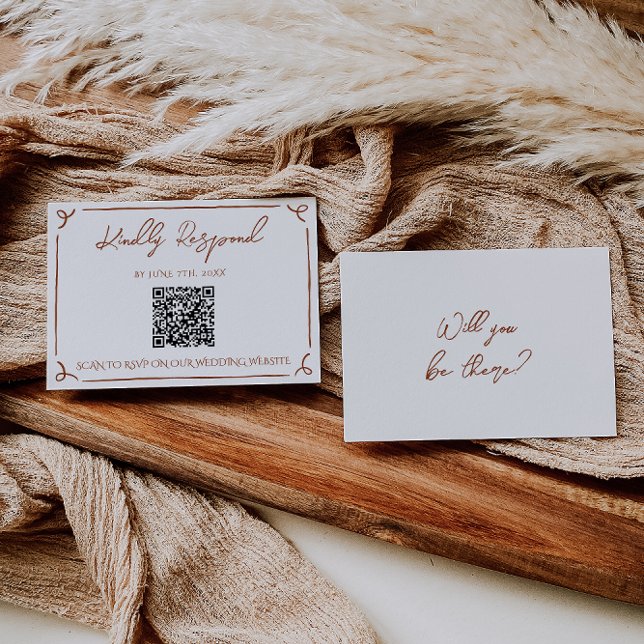 Cartons Réponse Mariage Code QR Terracotta Orange Brûlé Floral (Créateur téléchargé)