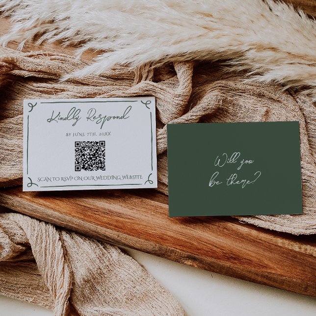 Cartons Réponse Mariage code QR vert mousse foncé Bohème fantaisis (Créateur téléchargé)