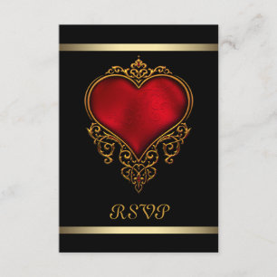 Cartons Réponse Mariage Cœur Rouge Noir