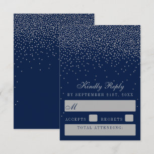 Cartons Réponse Mariage Confetti en argent de marine bleu et de gl