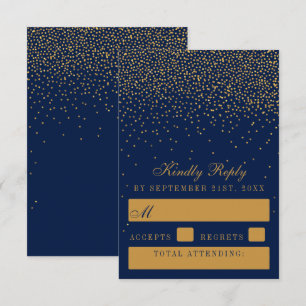 Cartons Réponse Mariage Confetti en or bleu marine et glam