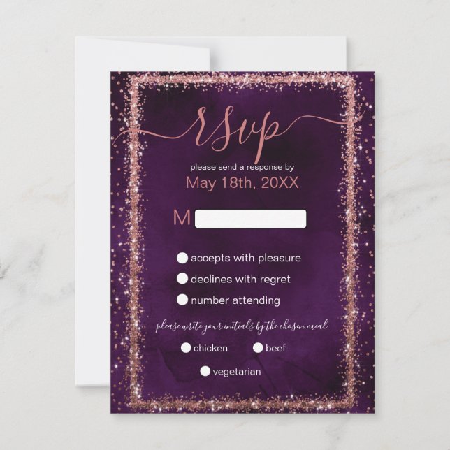 Cartons Réponse Mariage Confetti Rose violet doré arrosé (Devant)