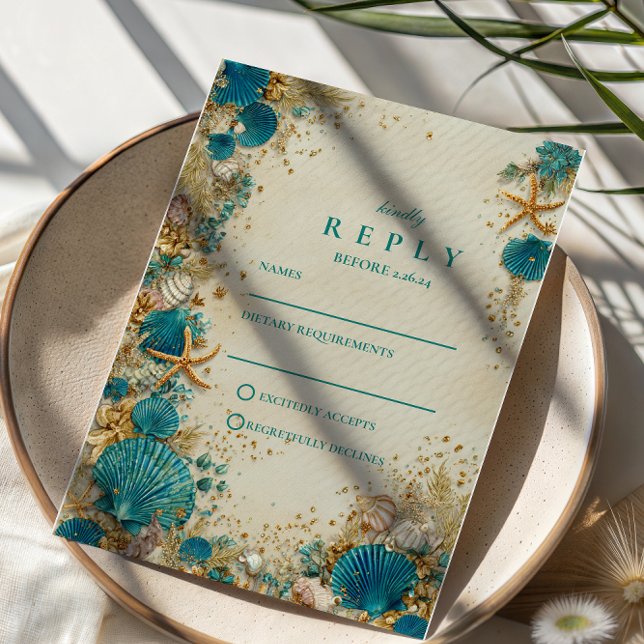 Cartons Réponse Mariage Coquillage Inspiré de l'Océan (Créateur téléchargé)