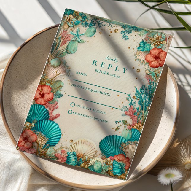 Cartons Réponse Mariage Coquillages Côtiers (Créateur téléchargé)
