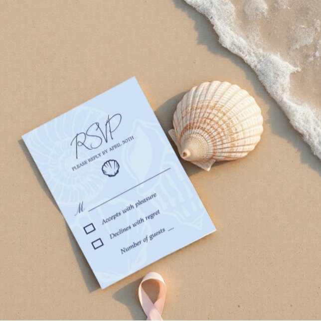 Cartons Réponse Mariage Coquilles de Mer Bleu Côtiers (Créateur téléchargé)
