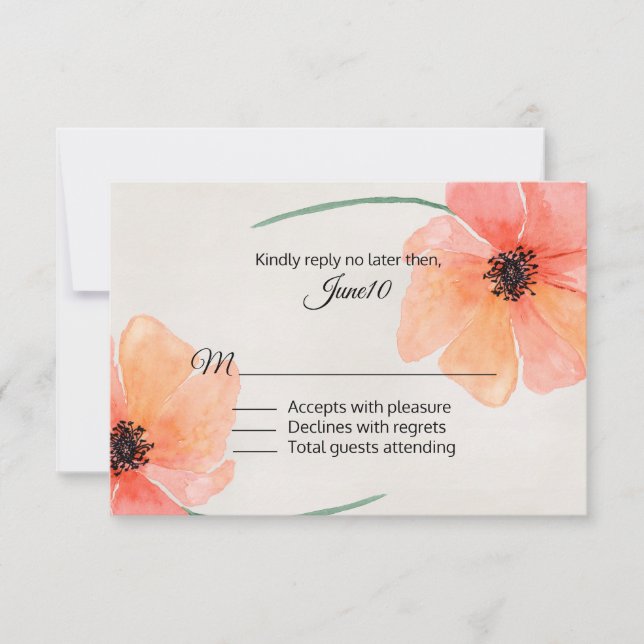 Cartons Réponse Mariage Coral Poppy (Devant)