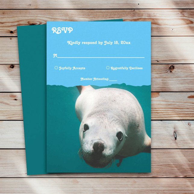 Cartons Réponse Mariage côtier bleu sous-marin Aqua Sea Lion (Créateur téléchargé)