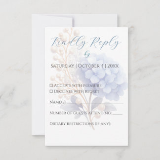 Cartons Réponse Mariage couleur bleu d'aquarelle romantique Pearl