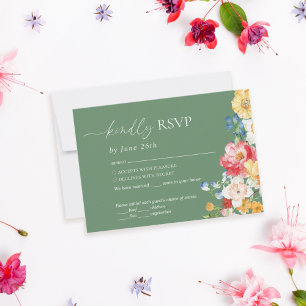 Cartons Réponse Mariage couleur Fleur sauvage Sage Green