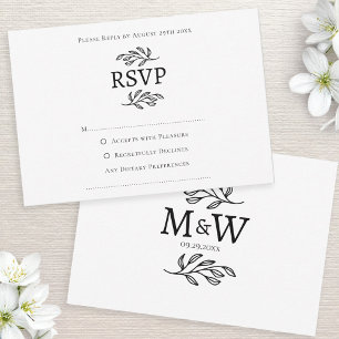 Cartons Réponse Mariage Couple Simple Monogramme Initiales Minimal