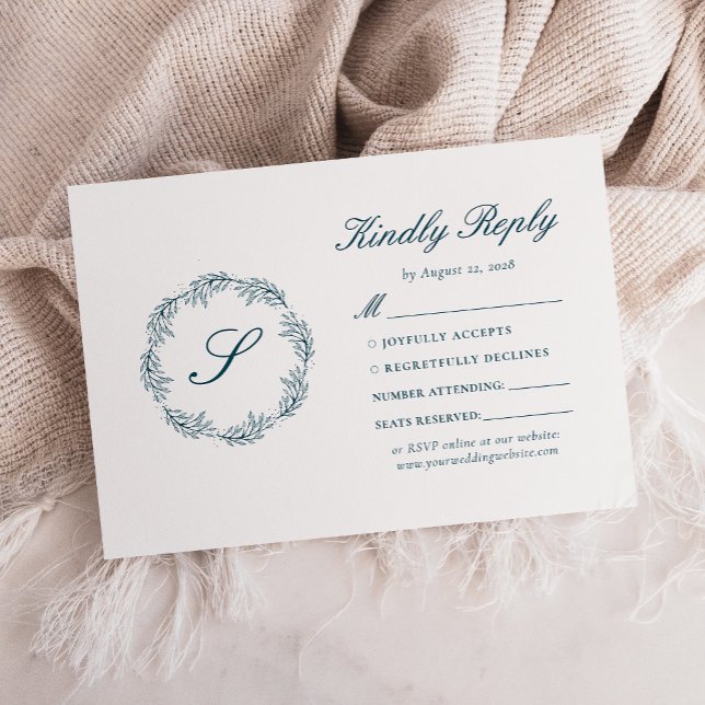 Cartons Réponse Mariage Couronne Bleu Sarcelle Monogramme (Créateur téléchargé)