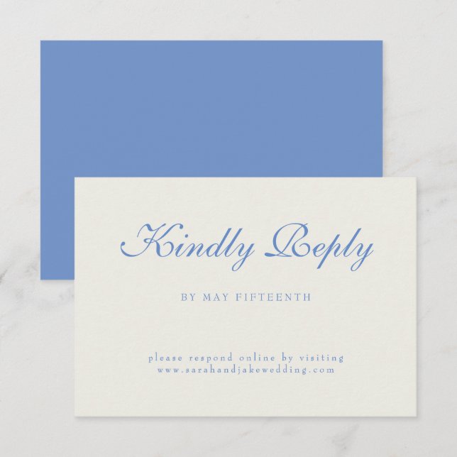 Cartons Réponse Mariage Crème Texte Bleu (Devant / Derrière)