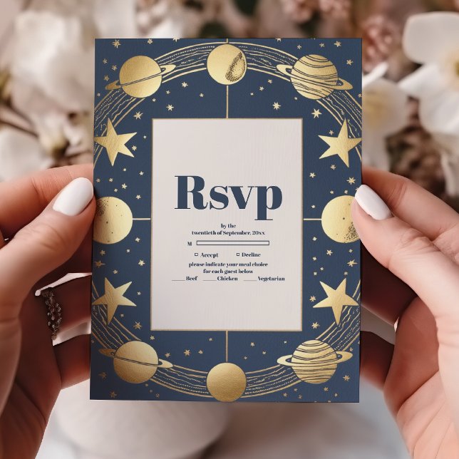Cartons Réponse Mariage Croissant de Lune Or de la Marine Céleste (Créateur téléchargé)
