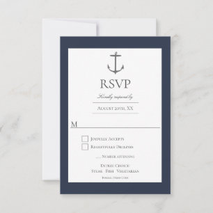 Cartons Réponse Mariage d'Ancres nautiques simple   Bleu Marine