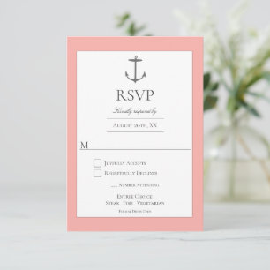 Cartons Réponse Mariage d'Ancres nautiques simple   Corail