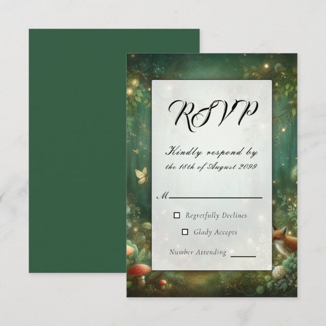 Cartons Réponse Mariage dans la Forêt Enchantée de Vert Émeraude (Devant / Derrière)
