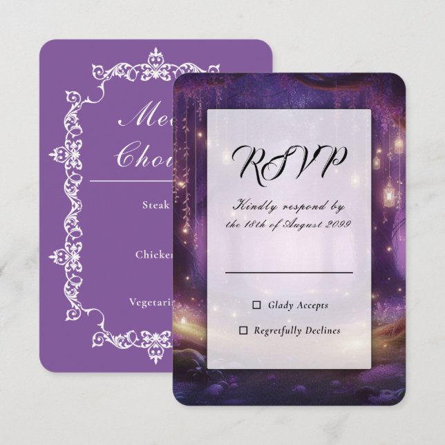 Cartons Réponse Mariage dans la Forêt Enchantée de Violet à Minuit (Devant / Derrière)