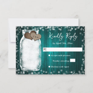 Cartons Réponse Mariage dans un pot Mason en bois de teal
