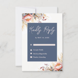 Cartons Réponse Mariage d'aquarelle couleur bleu et rose pâle