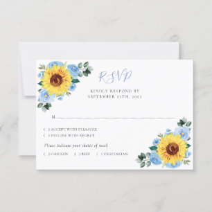 Cartons Réponse Mariage d'aquarelle de tournesol bleu foncé