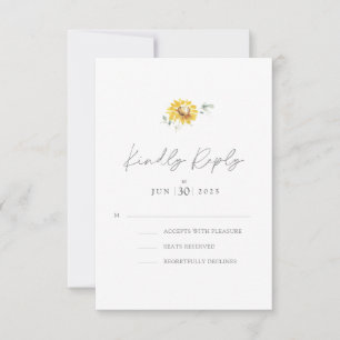 Cartons Réponse Mariage d'aquarelle de tournesol jaune