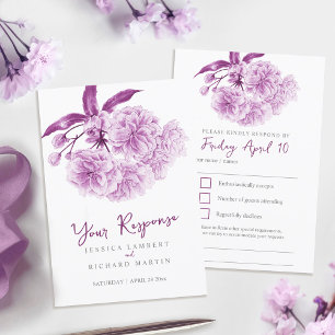 Cartons Réponse Mariage d'aquarelle fleurie de printemps violet RS