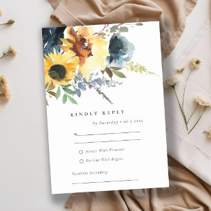 Cartons Réponse Mariage d'aquarelle florale de tournesol de la Mar
