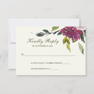 Cartons Réponse Mariage d'aquarelle rose foncé violet