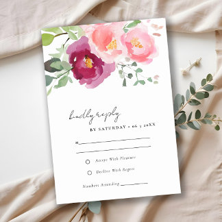Cartons Réponse Mariage d'aquarelle Rose rose-bleu