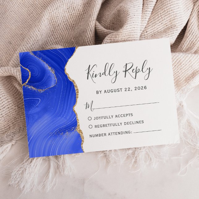 Cartons Réponse Mariage d'aquarelle Royal Blue Gold moderne (Créateur téléchargé)