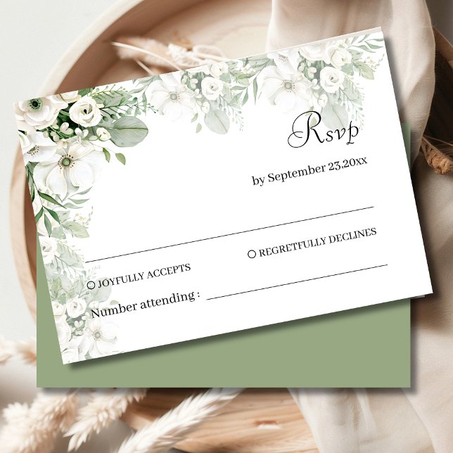 Cartons Réponse Mariage d'aquarelle vert pâle rose à  (Créateur téléchargé)