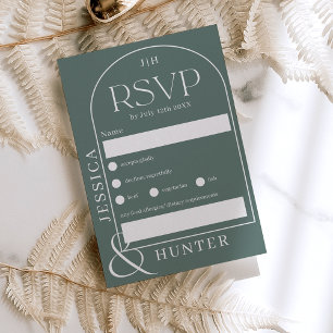 Cartons Réponse Mariage d'arche boho moderne sauge vert