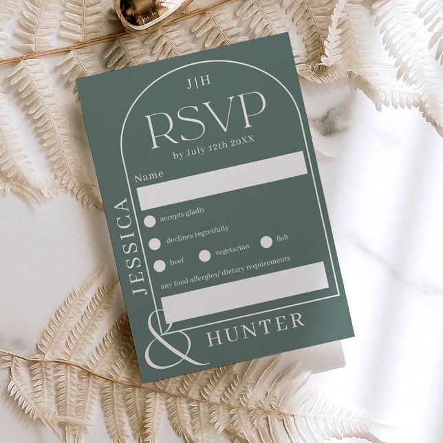 Cartons Réponse Mariage d'arche boho moderne sauge vert (Créateur téléchargé)