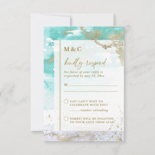 Cartons Réponse Mariage d'art Abstrait chic Turquoise Lavender Gol