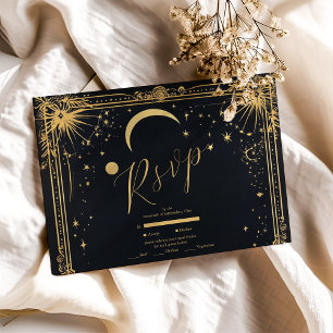 Cartons Réponse Mariage d'astronomie de la Lune d'or noir céleste