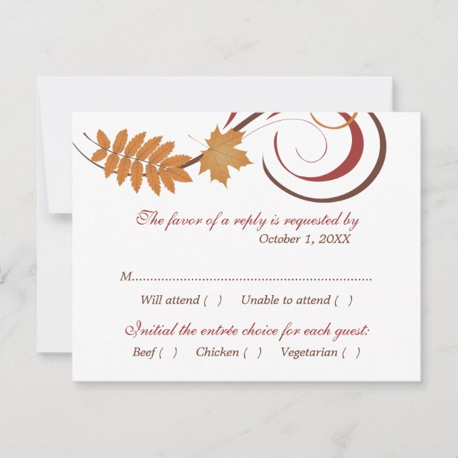 Cartons Réponse Mariage d'automne aux feuilles rustiques qui tombe (Devant)