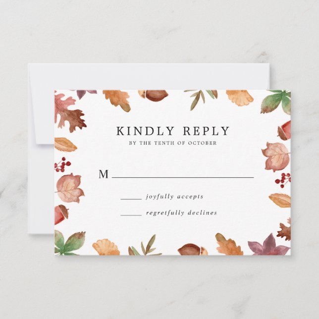 Cartons Réponse Mariage d'automne rustique avec feuilles qui tombe (Devant)