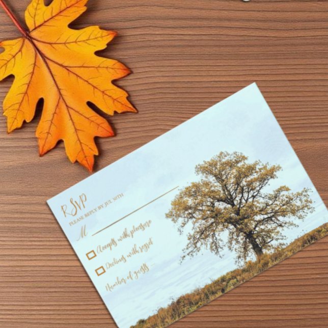 Cartons Réponse Mariage d'automne sous un chêne rustique (Créateur téléchargé)