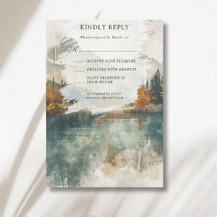 Cartons Réponse Mariage d'automne vintage au bord d'un lac de mont