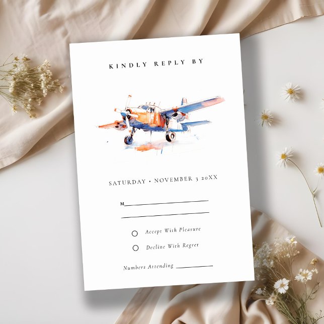 Cartons Réponse Mariage d'avion bleu orange bleu (Créateur téléchargé)